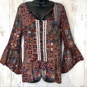 Artesia Boho Burgundy Crochet Keyhole Bell Tunic